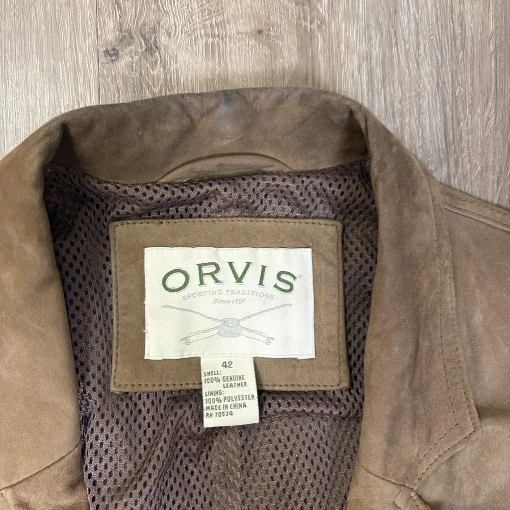 VTG Orvis Jacket Mens 42 Brown Fishing Blazer Canvas Safari Hunt Leather